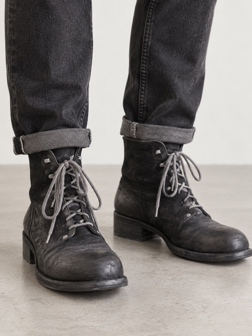 Guidi Men’s Black Leather Lace up Boots Derby Combat military designer Size 42